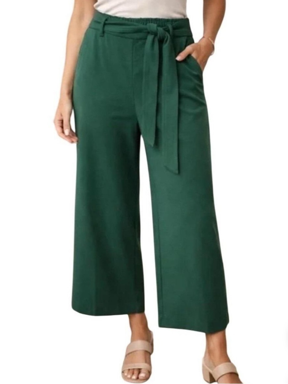 Boden Green Wide Leg Trousers 6R Tie Waist Palazzo Workwear Office Careerwear